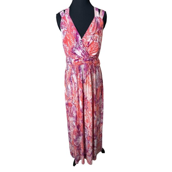 Soma Maxi Dress Crossback Straps Coral Purple Babydoll Y2K Size Large NWT - Picture 1 of 12